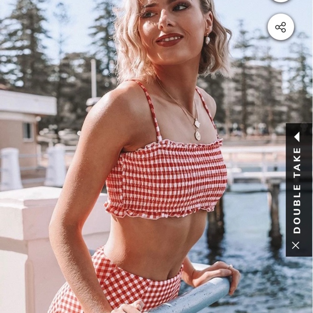 CupShe Red Gingham Smocked Bikini Set